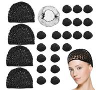 4 fasce per capelli in seta e 20 retine per capelli, morbide e riutilizzabili all'uncinetto, per dormire, fare la doccia, il trucco, lo chignon (nero)