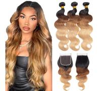 4 fasci di capelli brasiliani ombré vergini brasiliani 10A, 3 tonalità di capelli umani ombré (55,9 cm, 55,9 cm, 61 cm, 61 cm)
