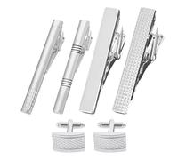 4 fermacravatta, 1 paio di gemelli, accessori per tuta, set da uomo, 4 cm, ferro, No