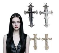 4 fermagli per capelli a croce gotica per donne e ragazze, forcine per capelli in metallo, stile punk Y2K, accessori per capelli per cosplay, feste a tema vampiro, bianco, nero, argento