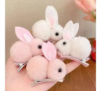 4 fermagli per capelli a forma di coniglietto in peluche, graziosi artigli per donne e ragazze, mini forcine per capelli sottili, set di accessori per capelli pasquali (rosa, bianco)