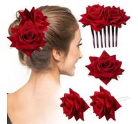 4 fermagli per capelli a forma di rosa da donna, accessori per capelli rossi, accessori per capelli, pettini, decorazione per capelli, per feste e matrimoni