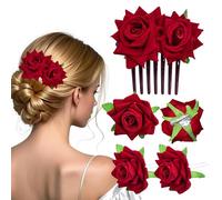 4 fermagli per capelli a forma di rosa rossa, accessori per acconciature da sposa, forcine per capelli messicane, bohémien, da donna, fatte a mano, per ballerine, flamenco, Natale, matrimoni,
