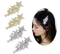4 fermagli per capelli a stella a cinque punte con strass brillanti, eleganti fermagli per capelli alla moda, accessori per ragazze e donne (oro + argento)