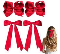 4 fermagli per capelli con fiocco in raso rosso da donna, grandi fermagli a doppio nastro, eleganti accessori per capelli, set di accessori per capelli rossi adatti per coda di cavallo, feste e uso