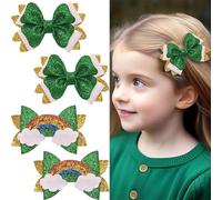 4 fermagli per capelli con fiocco per la festa di San Patrizio, accessori per capelli con motivo arcobaleno glitterato scintillante, per ragazze, donne, bambini, feste, cosplay, regalo