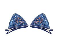 4 fermagli per capelli con orecchie di gatto e becco d'anatra con glitter, 5 x 5,5 cm, da donna, antiscivolo, per tutti i giorni, tempo libero, feste, fotografie, blu reale