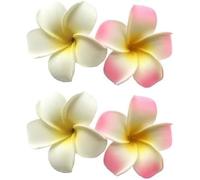 4 fermagli per capelli hawaiani con testa di frangipane Plumeria in schiuma, per feste in spiaggia, fermagli per capelli, clip e fermagli da 7 cm, accessori per lo styling dei capelli (bianco, rosa)