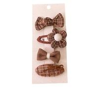 4 fermagli per capelli in tessuto, con fiocco in peluche marrone, dolce e carino, fatti a mano, mini fermagli per capelli in tartan marrone