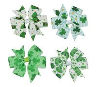 4 fermagli per capelli per il giorno di San Patrizio, fermagli per capelli con paillettes verdi irlandesi glitterate con trifoglio, fiocco in grosgrain, fermagli per capelli di San Patrizio, accessori