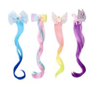 4 fermagli per extension per capelli, per ragazze, stile B | Fermagli per capelli a forma di unicorno, da principessa, ciocche di capelli con clip, accessori per capelli colorati per