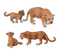 4 Figure Di Leopardo Realistiche | Doll Di Leopardo Giocattolo Di Simulazione con Leopardjunges Decorato | Modello Fauna selvatica, Adatto come Aiuto All'apprendimento, Attacco Torta, Regalo per