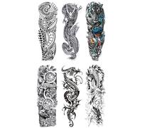 4 fogli di adesivi for tatuaggi temporanei da uomo, grandi, con drago, tigre, pesce, teschio, totem, lupo, tatuaggi finti impermeabili for donne