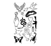 4 fogli di tatuaggi temporanei a forma di farfalla, rosa e fiore, for donne, adulti, bambini, ragazze, piume, serpenti, scorpione, tatuaggi finti, collo, braccia, mani(CSQ021)