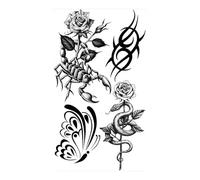 4 fogli di tatuaggi temporanei a forma di farfalla, rosa e fiore, for donne, adulti, bambini, ragazze, piume, serpenti, scorpione, tatuaggi finti, collo, braccia, mani(CSQ013)