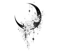 4 fogli di tatuaggi temporanei impermeabili con mezzaluna, luna nera e fiori sul braccio, tatuaggio finto realistico