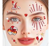 4 fogli di tatuaggio per il viso Carnevale di Colonia Costume da donna e uomo con glitter sul viso, adesivi adesivi adesivi Kölle Alaaf rosso bianco cuore strass tatuaggi tatuaggi per adulti e bambini