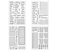 4 fogli di timbri trasparenti in silicone con data settimanale, calendario mensile, pianificazione e creazione di biglietti e fai da te, scrapbooking, diari