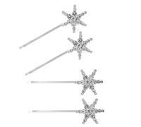 4 forcine per capelli a forma di stella, da donna, color argento, fiocco di neve, con strass, accessori per capelli per vacanze, matrimoni, compleanni, balli studenteschi