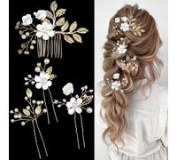 4 forcine per capelli da sposa con perle di cristallo, strass per sposa, damigelle d'onore e donne, accessori per gioielli da sposa in oro
