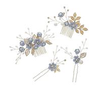 4 forcine per capelli per matrimonio, a forma di U, eleganti forcine per capelli da sposa, con perle di cristallo, accessorio per capelli, per donne e donne, damigella d'onore, blu
