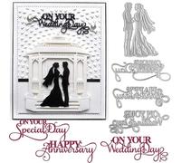 4 fustelle per biglietti di auguri per matrimonio con sposo e sposo per il giorno del tuo giorno speciale, Happy Anniversary On Your Wedding Day Alfabeti, fustelle in metallo per fai da te,