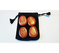 4 giaspro rosso con simboli Reiki e sacchetti