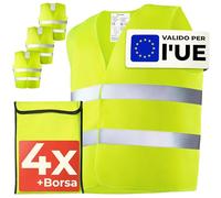 4 Gilet Alta visibilità Set con Borsa - Certificato EN ISO 20471, Valido in Tutta Europa - Ideale per Auto, Costruzione - Taglia Unica - Giallo