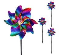 4 girandole riflettenti per uccelli | Girandola a vento riflettente su entrambi i lati con colori olografici riflettenti per piccioni e uccelli | Girandola per giardino e casa (altezza 52 cm)