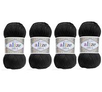 4 gomitoli di filato per maglieria a mano, 100% microfibra, acrilico, Alize Diva, effetto seta, per uncinetto, lavori artigianali, lotto di 4 matasse da 400 g, 60 pezzi