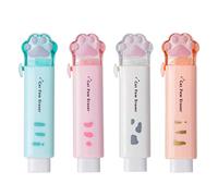 4 gomme da cancellare retrattili a forma di zampa di gatto, simpatiche gomme per bambini, gomma push-pull per studenti che scrivono ufficio scuola