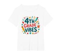 4 ° Grado Ragazze Scuola Vibrazioni Divertente apprendimento Grafica Maglietta, Donna Plus-Size, Bianco, 1X