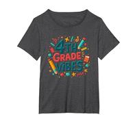 4 ° Grado Ragazze Scuola Vibrazioni Divertente apprendimento Grafica Maglietta, Donna Plus-Size, Grigio Scuro, 1X