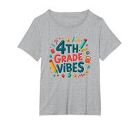 4 ° Grado Ragazze Scuola Vibrazioni Divertente apprendimento Grafica Maglietta, Donna Plus-Size, Grigio Melange, 1X