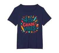 4 ° Grado Ragazze Scuola Vibrazioni Divertente apprendimento Grafica Maglietta, Donna Plus-Size, Navy, 1X