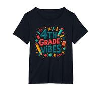 4 ° Grado Ragazze Scuola Vibrazioni Divertente apprendimento Grafica Maglietta, Donna Plus-Size, Nero, 1X