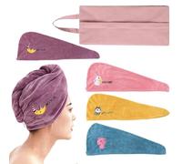 4 Graziose Cuffie Per Asciugare I Capelli E 1 Borsa Per Il Bucato, Cuffia Per Asciugare I Capelli In Velluto Corallo, Cuffia Per Asciugare I Capelli Assorbente, Accessori Da Bagno
