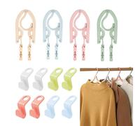 4 grucce con clip con 8 ganci di collegamento, gruccia pieghevole in plastica, appendiabiti da viaggio (beige, verde, rosa, blu)