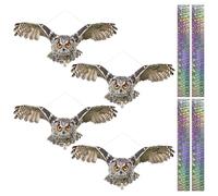 4 gufi finti spaventapasseri per uccelli, gufo riflettente, decorazione da appendere, stampa su entrambi i lati, falco finto aquila per tenere gli uccelli lontani da patio, giardino, finestre, portico