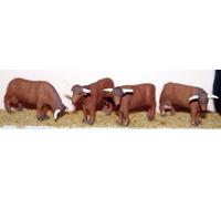 4 Highland Cattle Varie Pose F68A NON DIPINTO OO Scala Kit Langley Models