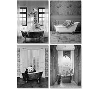 4 immagini da bagno con giraffa nella vasca da bagno, poster artistico, divertente immagine animale, elefante, zebra, pinguino, vasca da bagno, decorazione per la casa, senza cornice (poster 2, 30 x