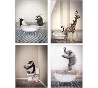 4 immagini da bagno con giraffa nella vasca da bagno, poster artistico, divertente immagine animale, elefante, zebra, pinguino, vasca da bagno, decorazione per la casa, senza cornice (poster 1, 30 x