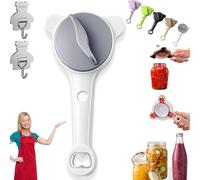 4-in-1 Adjustable Stainless Steel Jar Opener, Bottle and Jar Opener for Weak Hands, Multi-purpose Strain-Free Openers, Lid Remover & Bottle Openers for Jars, Bottles and Ring-Pull Cans (Gray)