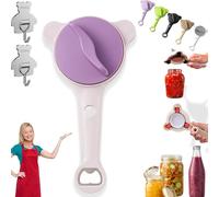 4-in-1 Adjustable Stainless Steel Jar Opener, Bottle and Jar Opener for Weak Hands, Multi-purpose Strain-Free Openers, Lid Remover & Bottle Openers for Jars, Bottles and Ring-Pull Cans (Purple)