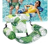 4-in-1 Adult Pool Float, Inflatable Pool Hammock and Pool Chair, Floating Pool Lounger with Net, Inflatable Lounge Bed for Pool Sunbathing and Adult Pool Games