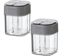 4 in 1 Barattoli per Spezie, 2 Pezzi Plastica Grigia Vasi Condimenti, Dispenser