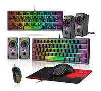 4 in 1 Cablata RGB Gioco Set Compatible with UK Layout Radiosa Membrana Tastiera Luce Arcobaleno Honey Cell Mouse Dinamico RGB Stereo 3D Suono Basso Altoparlante Colorato Tappetino Per Mouse