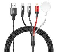 4 in 1 Caricatore Apple Watch 1.2m Caricatore USB Multiplo Cavo USB-C Lightning Cavo Ricarica iPhone con Lightning/Type C/iWatch/Micro per iWatch Serie 9/8/7/6/5/4/3/2/SE/iPhone 17 16 15 14 13 12