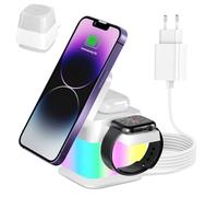 4 in 1 Caricatore Wireless per iPhone, Stazione di Ricarica Pieghevole Inductive Wireless Charger con Luce Colorate, per iPhone Serie 16/15/14/13/12, AirPods Pro,Apple Watch 10/9/8/7/6