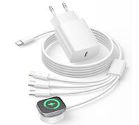 4 in 1 Cavo per Caricatore Apple Watch, 20W Caricatore USB C e Cavo Ricarica Apple Watch con Lightning/USB C/Micro/iWatch Caricabatteria per iWatch Serie 9/8/7/6/Ultra, iPhone 16 15 14 13 12 11